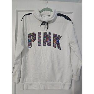 Victoria's Secret PINK S Campus Bling Sequins Glitter Rainbow Cowl Neck Hoodie
